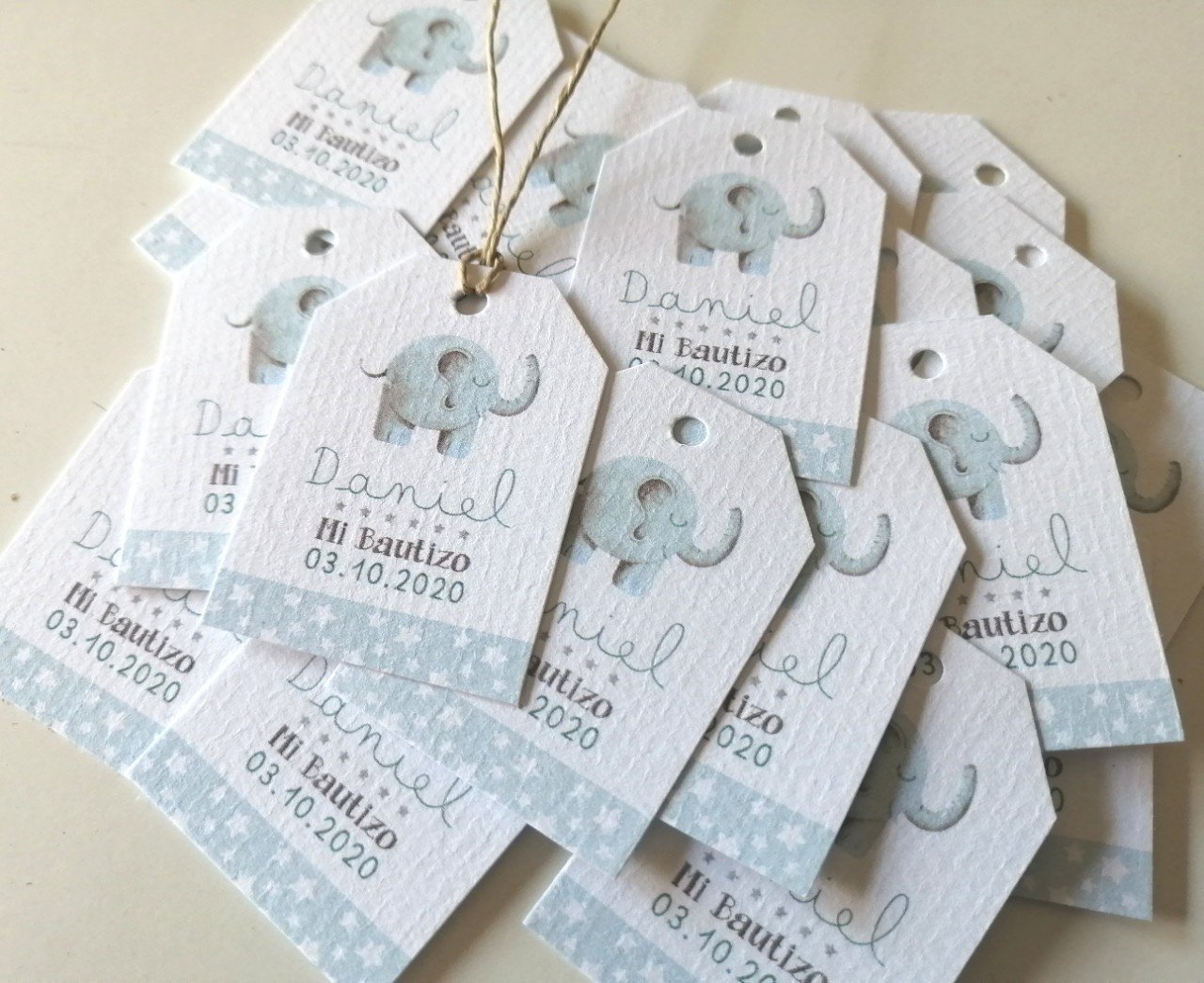 pack etiquetas colgantes elefante nacimiento :: etiquetas detalles para bautizo
