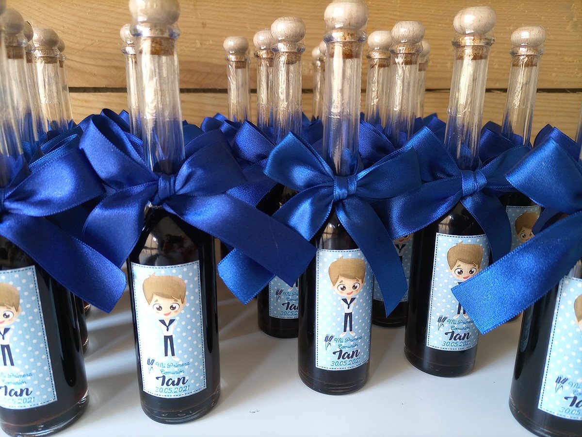 Mini Botella de Vodka Azul. Botellitas de Licor para Boda y Comunión