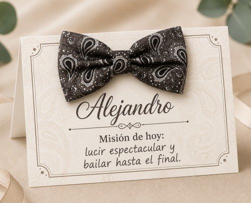 pajarita con tarjeta personalizada
