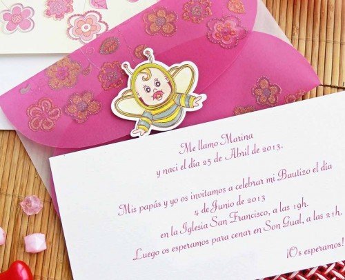 invitación abeja rosa
