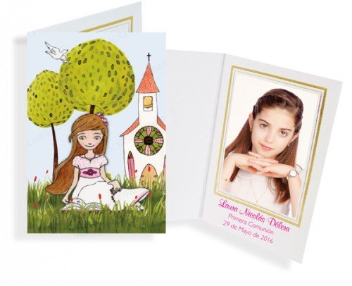 recordatorio con foto "niña en iglesia"