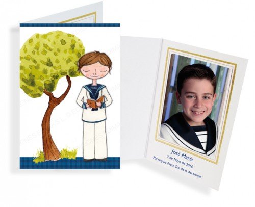 recordatorio con foto "niño y árbol"