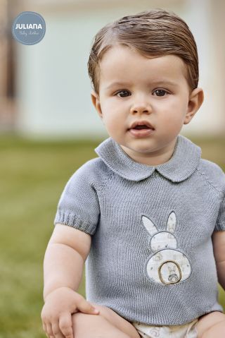 Conjunto bebé punto conejito azul de Juliana
