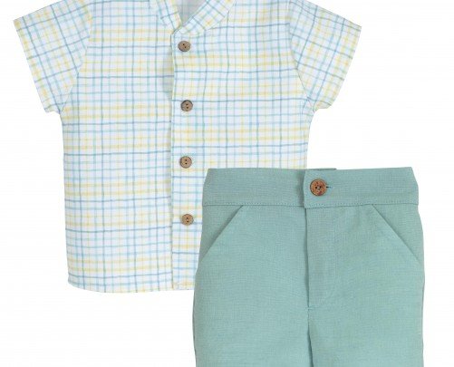 Conjunto 2 piezas camisa y pantalón corto turquesa de Calamaro - Colección Kara