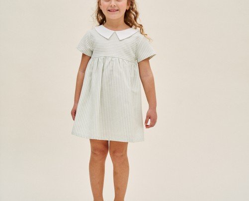 Vestido niña rayas verde en espalda V con lazo de Dadati - Colección Green Day