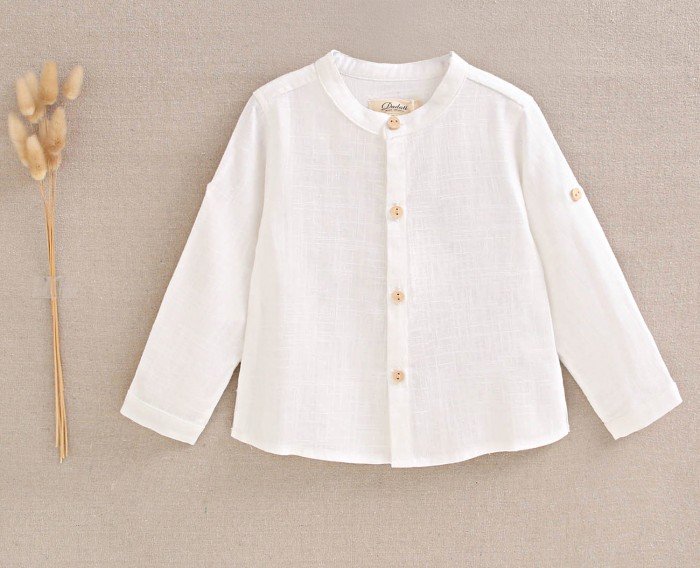 Conjunto 2 piezas niño camisa larga y pantalón corto con tirantes beige de Dadati - Colección Malva