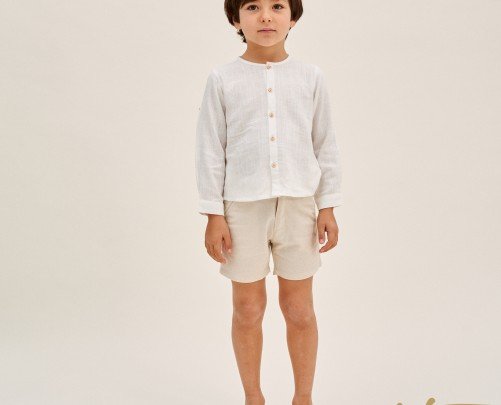 Conjunto 2 piezas niño camisa larga y pantalón corto beige de Dadati - Colección Malva
