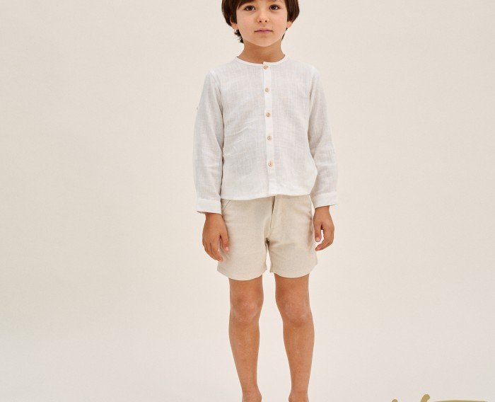 Conjunto 2 piezas niño camisa larga y pantalón corto beige de Dadati - Colección Malva