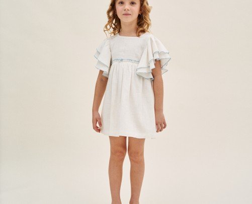 Vestido niña blanco lazo azul de Dadati - Colección Brisa Marina