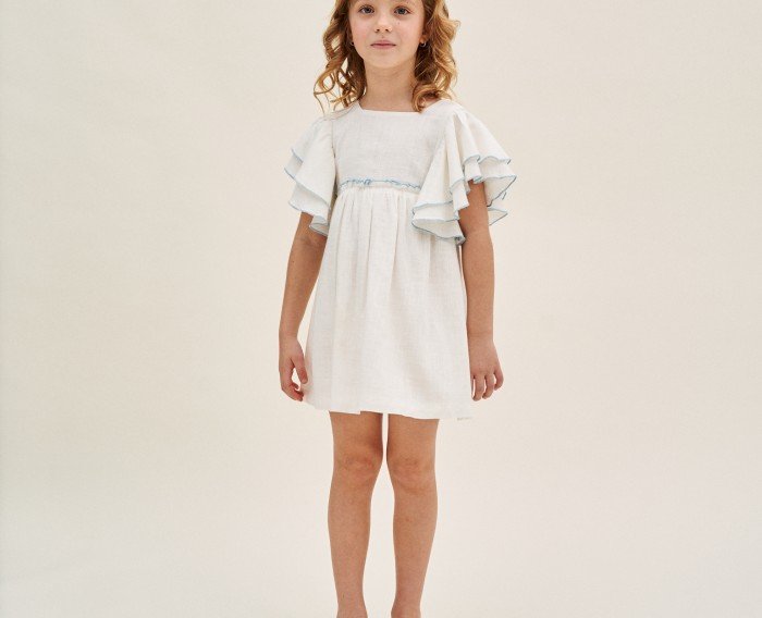 Vestido niña blanco lazo azul de Dadati - Colección Brisa Marina