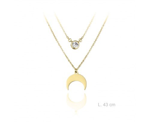 Gargantilla doble luna y circonita plata dorada