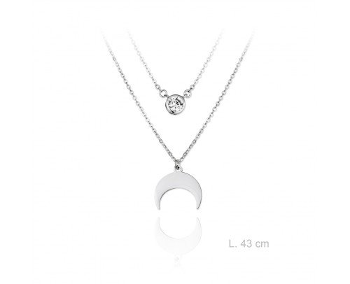 Gargantilla doble luna y circonita plata