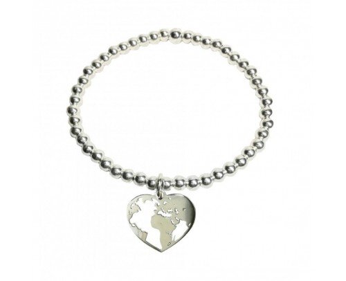 Pulsera mundo corazón Plata de Ley