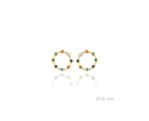 Pendientes arcoiris círculo colores Plata chapada