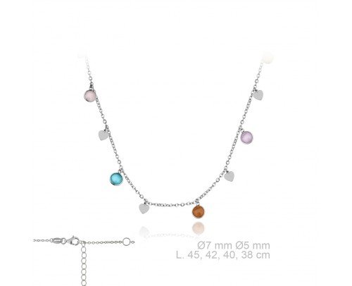Gargantilla de corazones y circonitas de colores Plata