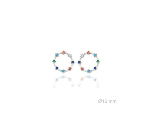 Pendientes arcoiris círculo colores Plata de Ley 925