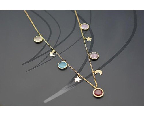 Gargantilla piedras color y adornos de Oro 18K