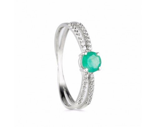 Anillo de Oro blanco con esmeralda