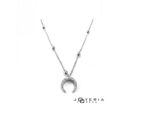 Gargantilla luna con bolitas de plata y circonitas.