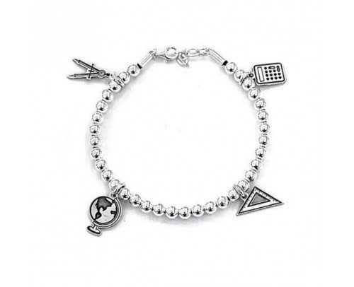 Pulsera de bolas personalizada para maestra Plata de Ley