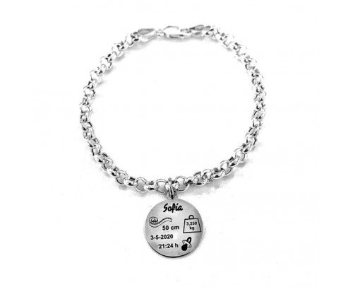 Pulsera eslabones 5 mm de Plata de Ley datos bebé