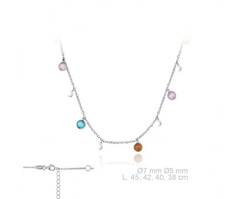 Gargantilla de lunas y circonitas de colores Plata