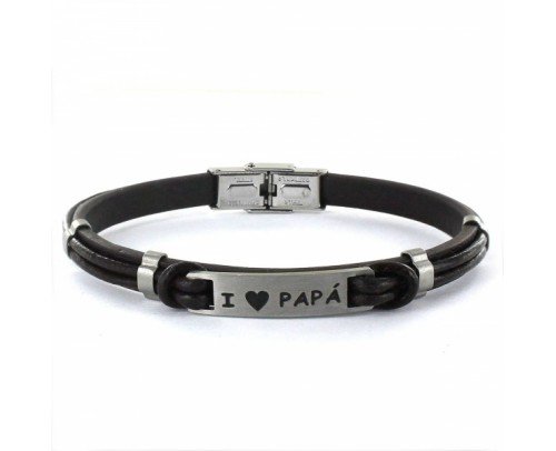 Pulsera acero I ❤️Papá cuero marrón