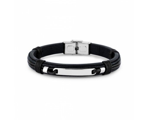 Pulsera cuero negro y acero