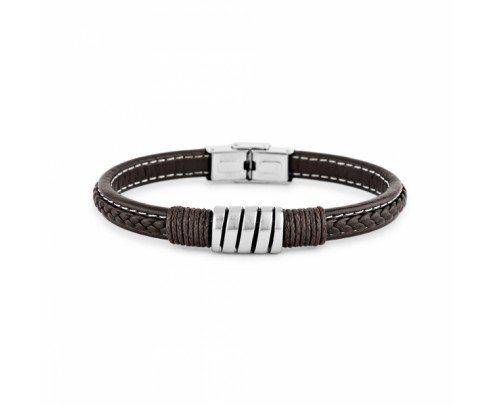 Pulsera cuero marrón y acero
