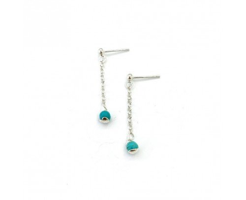 Pendientes cadenita bolita turquesa