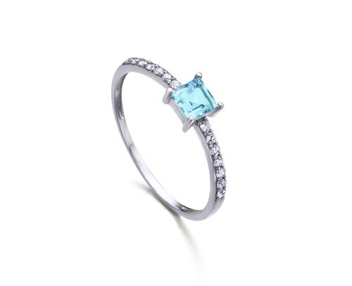 Anillo LeCarré oro blanco diamantes & topacio