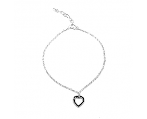 Tobillera Corazón Black Plata