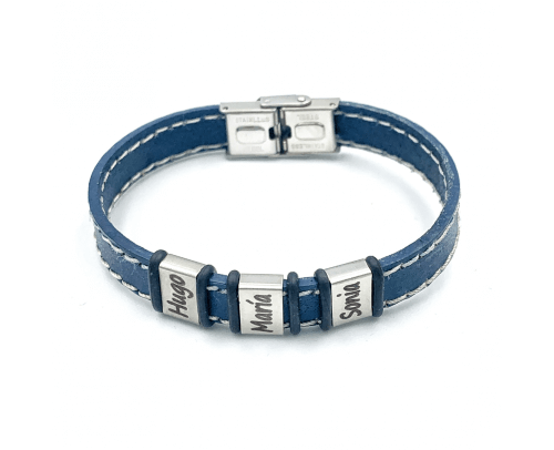 Pulsera personalizada con nombres acero y cuero