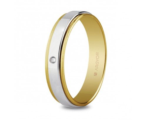 5250158D Alianza oro bicolor 9 kilates con brillante 0.02 kt