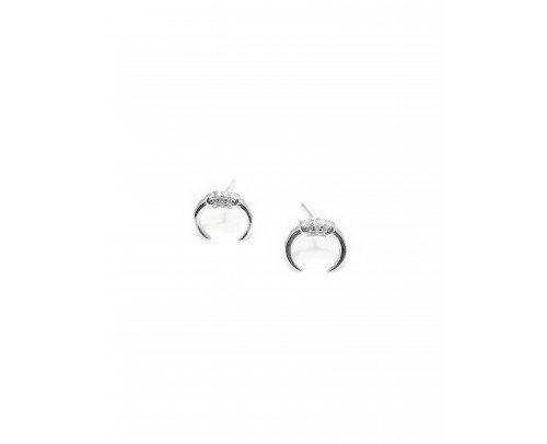 Pendientes luna mitad circonitas plata