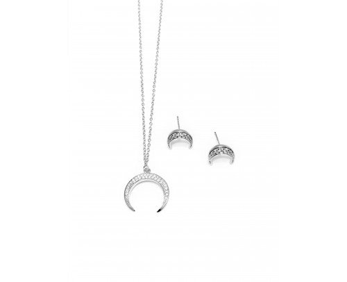 Gargantilla luna circonitas + pendientes plata