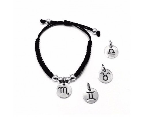 Pulsera macramé con horóscopo plata
