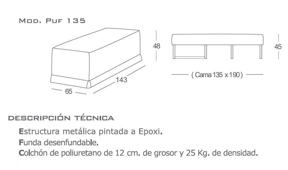Puff cama 12-S135 de ES Interiorismo. Puff cama 135 cm. Puffs cama