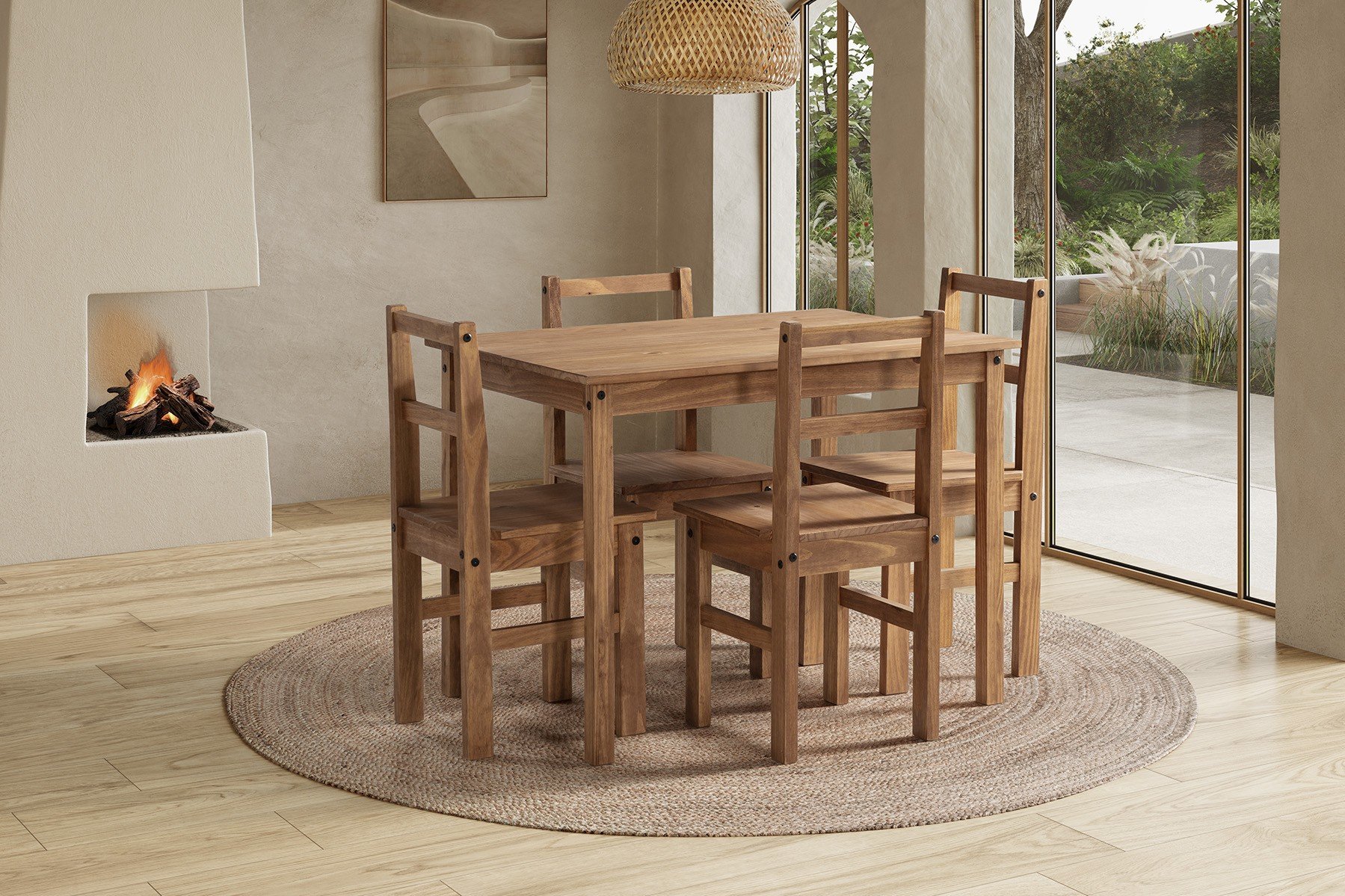 PACK OFERTA Mesa y 4 Sillas R&uacute;sticas de Pino