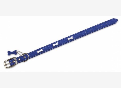 Collar PIEL Huesitos Azul 1.5x30cm